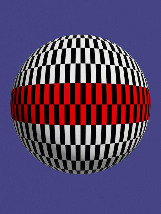 Illustration einer schwarz-weiß-roten 3D-Kugel vor violettem Hintergrund. Illustration einer schwarz-weiß-roten 3D-Kugel vor violettem Hintergrund.