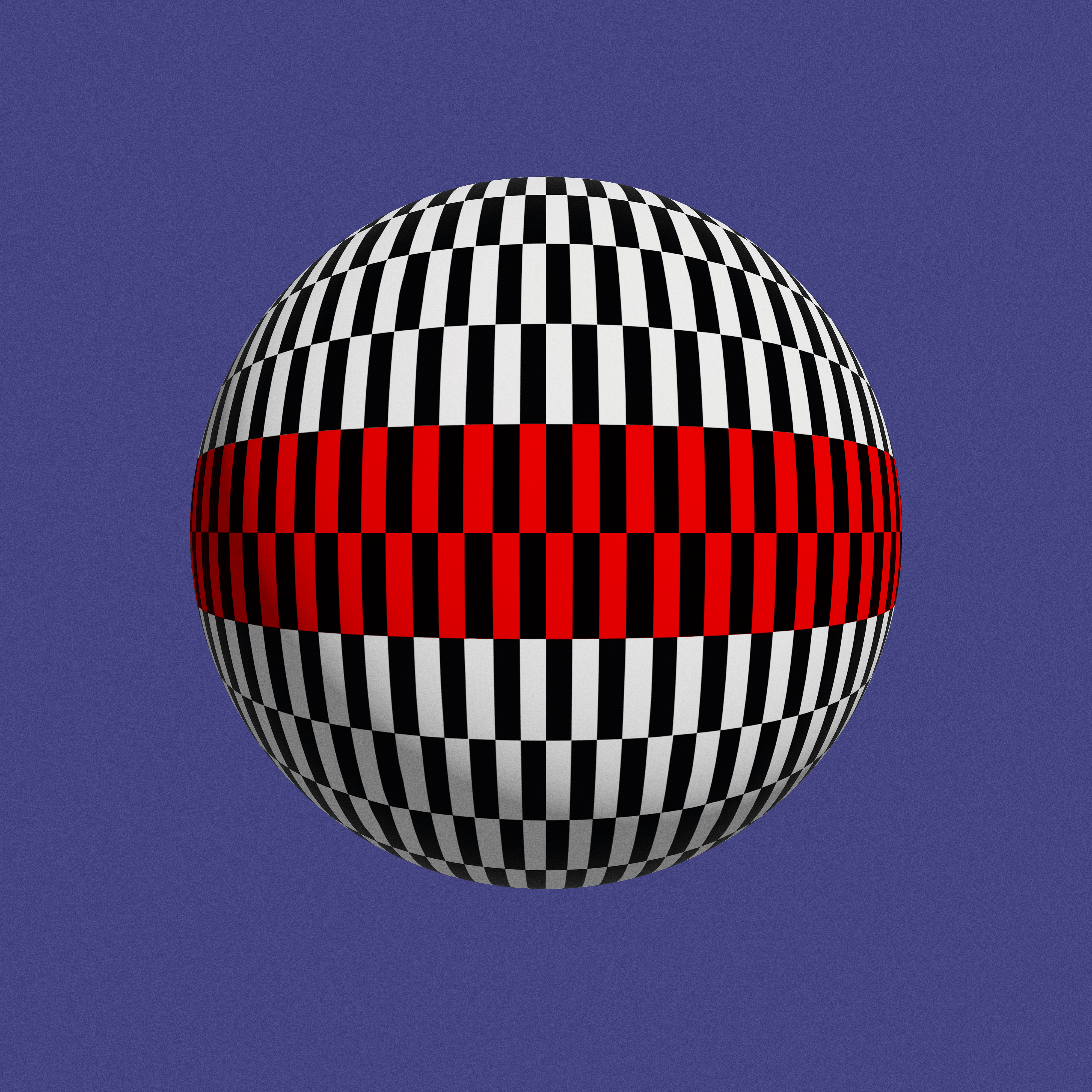 Illustration einer schwarz-weiß-roten 3D-Kugel vor violettem Hintergrund.