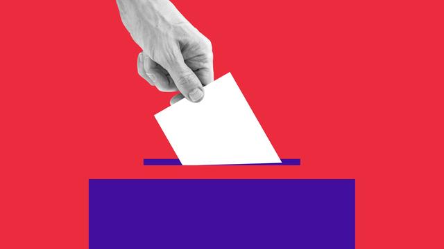 Illustration: Eine Hand steckt einen Wahlzettel in eine Wahlurne.