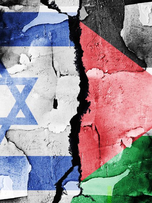 FOTOMONTAGE, Fahnen von Israel und Palästina, Symbolfoto Nahost-Konflikt *** PHOTOMONTAGE, Flags of Israel and Palestine, symbolic photo Middle East conflict