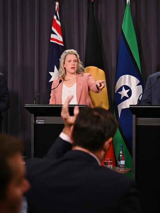 Australische Regierungsvertreter bei einer Pressekonferenz im Dezember 2023 in Canberra