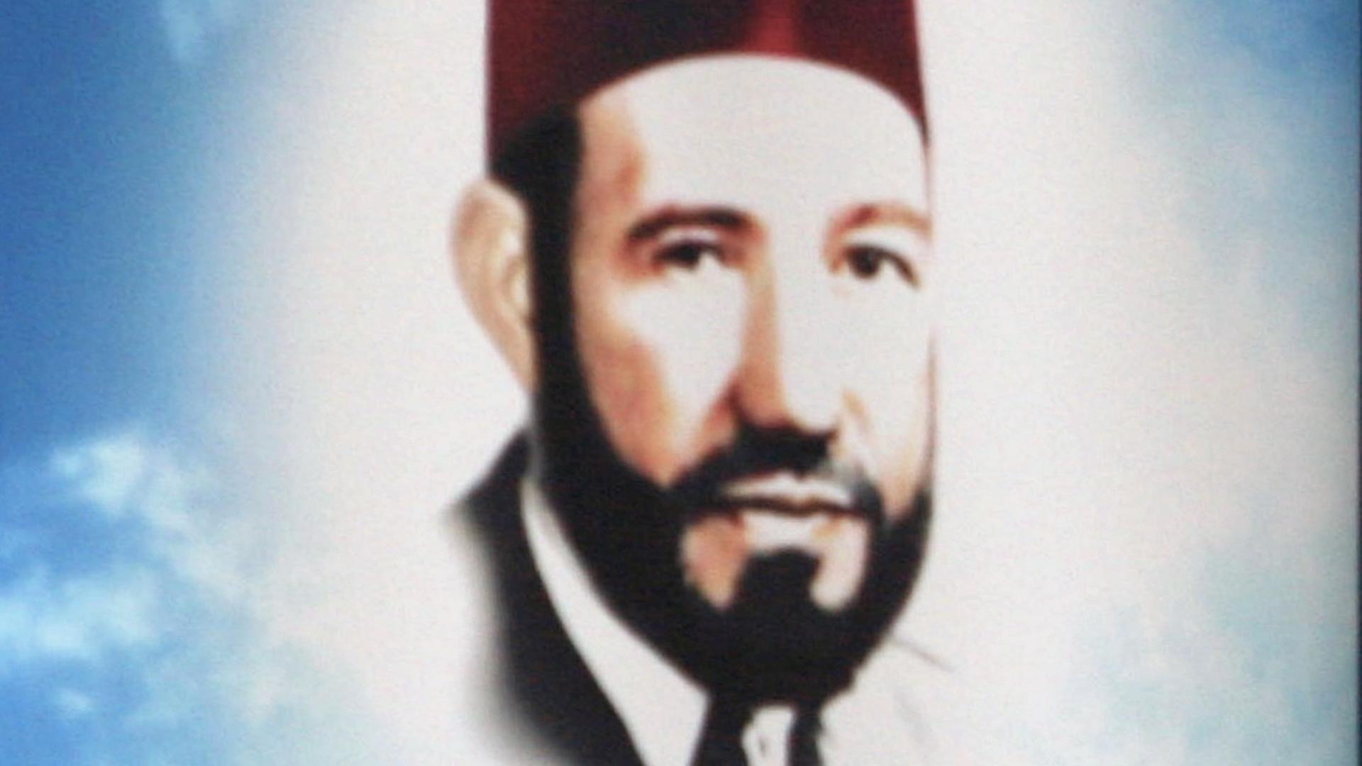 Hassan al-Banna, Gründer der Muslimbruderschaft in Ägypten auf einem Plakat