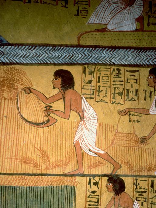 Getreideernte aus dem Grab des Sennedjem. Ägyptische Wandmalerei um 1290 v. u. Z..