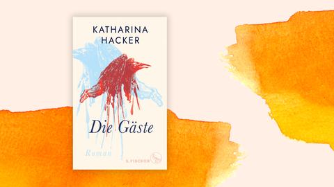 Das Buchcover zeigt den Namen der Autorin und den Buchtitel auf einer Illustration mit zwei Druckgrafiken von Raben mit menschlichen Füßen. Einer ist rot und blickt nach recht, dahinter ist ein grüner und blickt nach links. Dahinter orangene Farbverläufe.