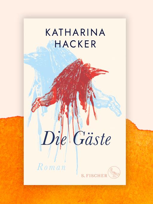 Das Buchcover zeigt den Namen der Autorin und den Buchtitel auf einer Illustration mit zwei Druckgrafiken von Raben mit menschlichen Füßen. Einer ist rot und blickt nach recht, dahinter ist ein grüner und blickt nach links. Dahinter orangene Farbverläufe.