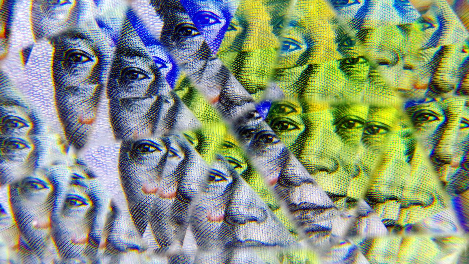 Teile chinesischer Banknoten mit dem Konterfeit von Mao werden verfremdet in einem Kaleidoskop-Muster dargestellt Teile chinesischer Banknoten mit dem Konterfeit von Mao werden verfremdet in einem Kaleidoskop-Muster dargestellt
