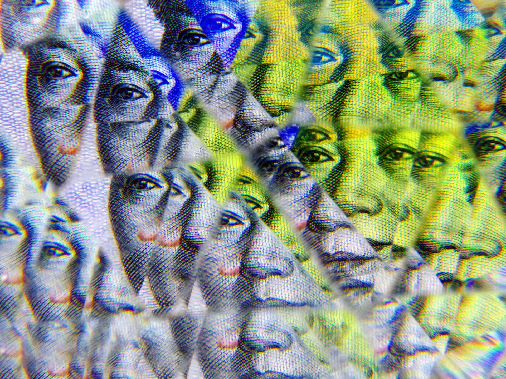 Teile chinesischer Banknoten mit dem Konterfeit von Mao werden verfremdet in einem Kaleidoskop-Muster dargestellt Teile chinesischer Banknoten mit dem Konterfeit von Mao werden verfremdet in einem Kaleidoskop-Muster dargestellt