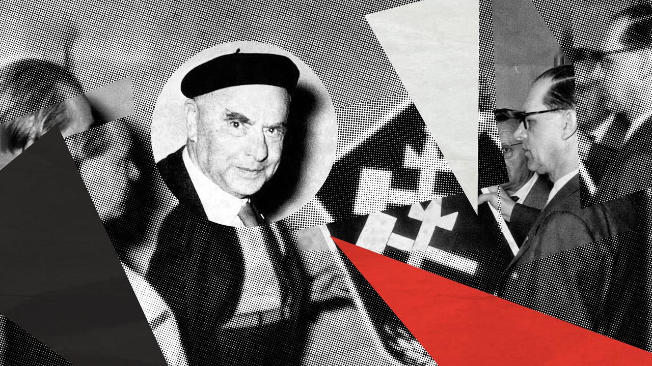 Illustration zur 1. Folge der Doku-Serie „Deutsches Denken". Das Hintergrundbild zeigt Otto Strasser bei der Gründung der „Deutsche Soziale Union“. Das Bild ist mit Halbtoneffekt und Dreieckswimpeln in schwarz, weiß und rot zu einer Collage bearbeitet.