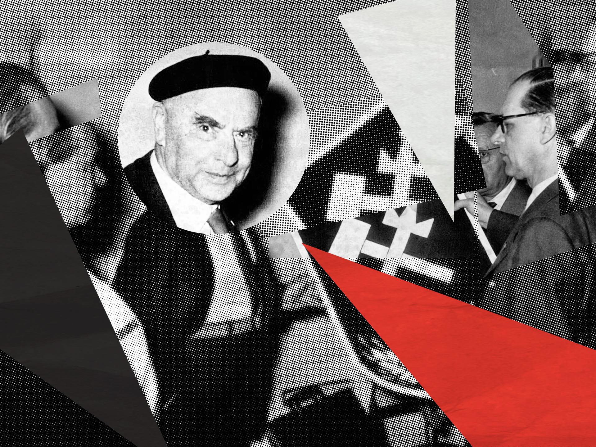 Illustration zur 1. Folge der Doku-Serie „Deutsches Denken". Das Hintergrundbild zeigt Otto Strasser bei der Gründung der „Deutsche Soziale Union“. Das Bild ist mit Halbtoneffekt und Dreieckswimpeln in schwarz, weiß und rot zu einer Collage bearbeitet.