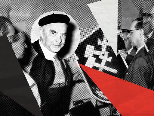 Illustration zur 1. Folge der Doku-Serie „Deutsches Denken". Das Hintergrundbild zeigt Otto Strasser bei der Gründung der „Deutsche Soziale Union“. Das Bild ist mit Halbtoneffekt und Dreieckswimpeln in schwarz, weiß und rot zu einer Collage bearbeitet.