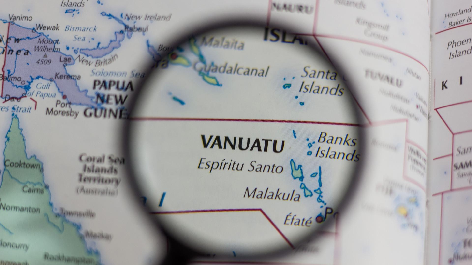 Die Insel Vanuatu auf dem Weltatlas.