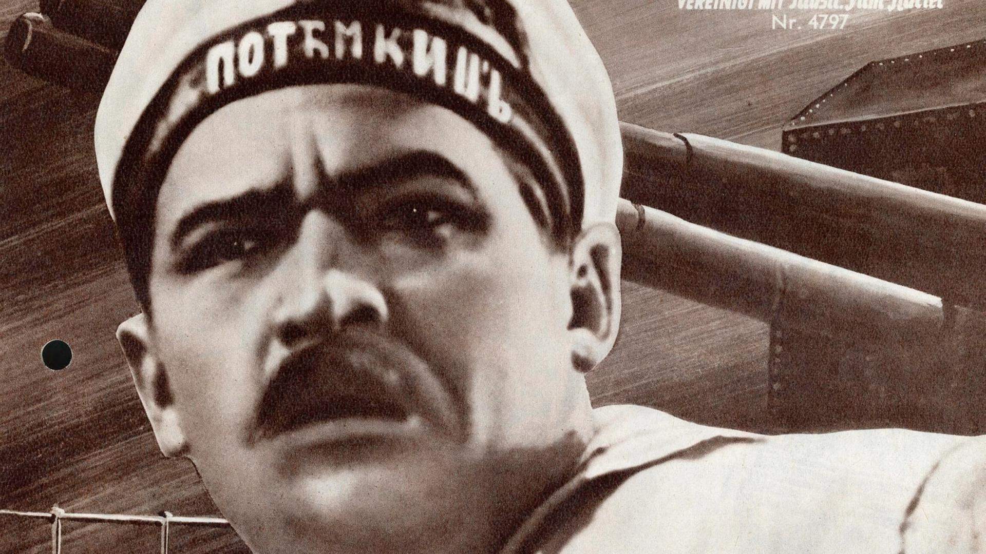 Filmplakat zu Panzerkreuzer Potemkin, gedreht 1925 in der UdSSR unter der Regie von Sergej M. Eisenstein; Buch: Nina Agadshanowa- Schutko, nach hist. Ereignissen vom 14. 6.1905. Titelseite der Illustrierten Filmbuehne Nr. 4797.