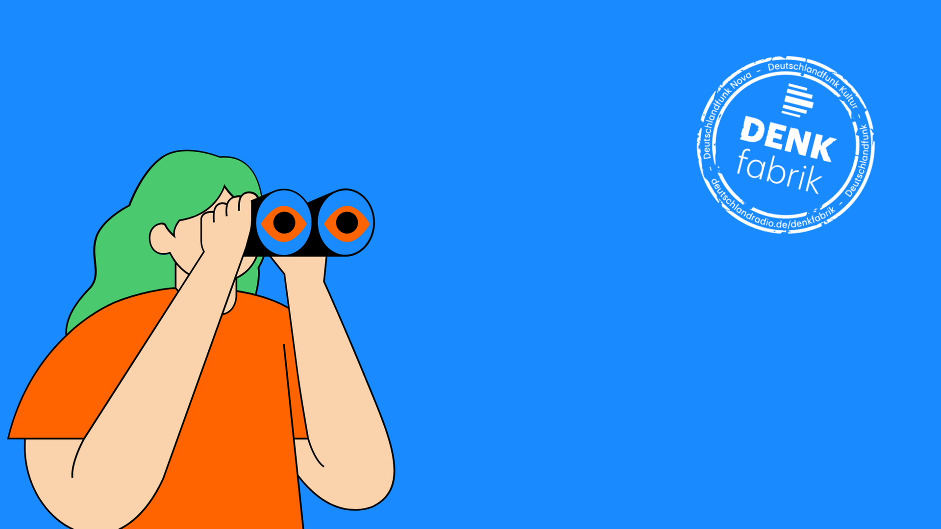 Eine animierte Frau schaut durch ein Fernglas. Eine animierte Frau schaut durch ein Fernglas.