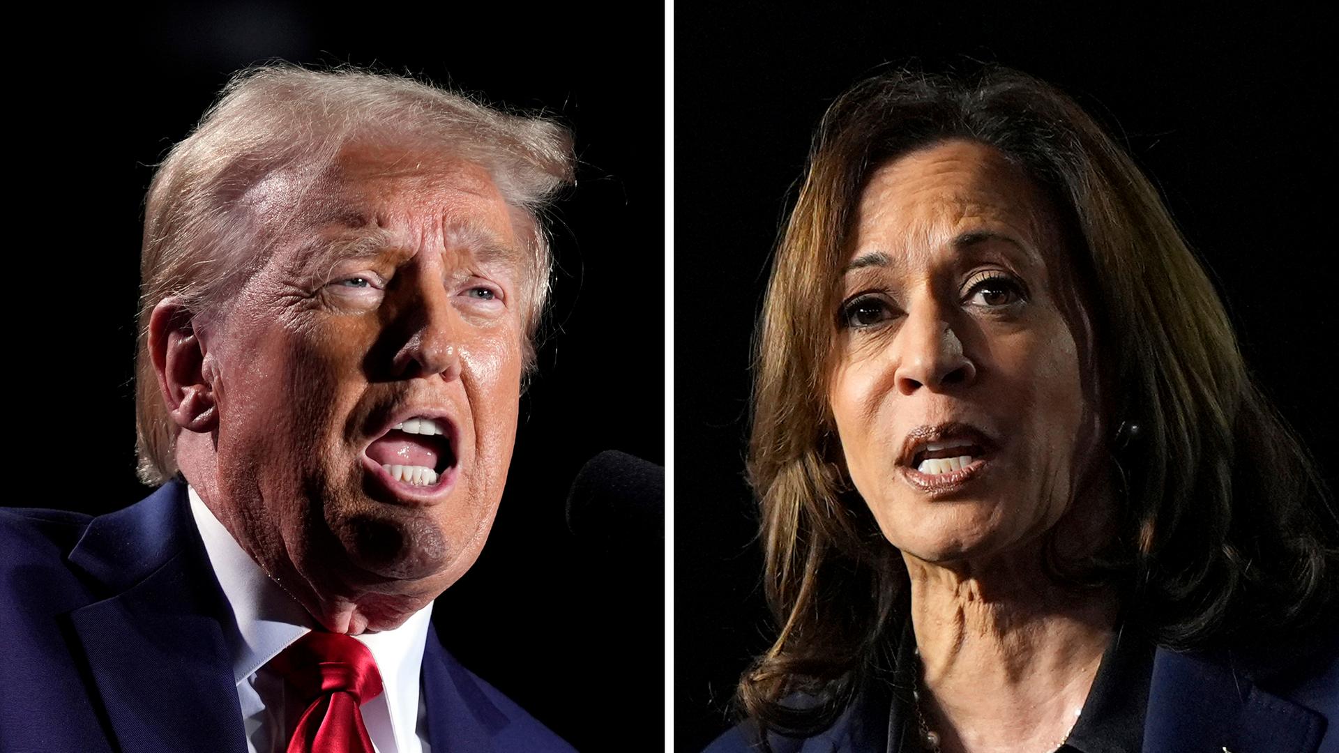 Diese Kombination aus Archivfotos zeigt den republikanischen Präsidentschaftskandidaten, den ehemaligen Präsidenten Donald Trump, links, und die demokratische Präsidentschaftskandidatin, Vizepräsidentin Kamala Harris, rechts