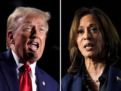 Diese Kombination aus Archivfotos zeigt den republikanischen Präsidentschaftskandidaten, den ehemaligen Präsidenten Donald Trump, links, und die demokratische Präsidentschaftskandidatin, Vizepräsidentin Kamala Harris, rechts