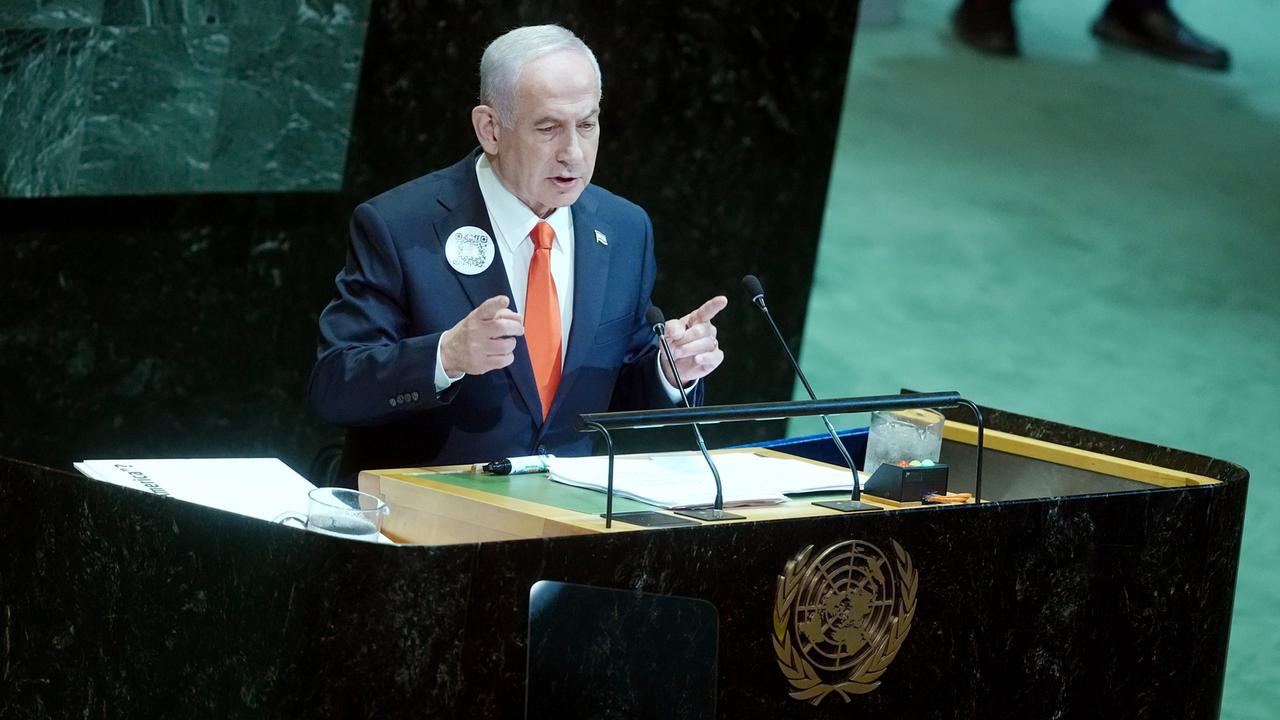 Benjamin Netanjahu, Ministerpräsident von Israel, spricht bei der Generaldebatte der UN-Vollversammlung. Benjamin Netanjahu, Ministerpräsident von Israel, spricht bei der Generaldebatte der UN-Vollversammlung.