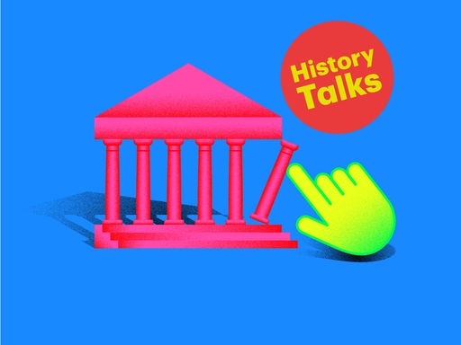 Die Grafik zeigt eine antike Fassade mit einer Hand.