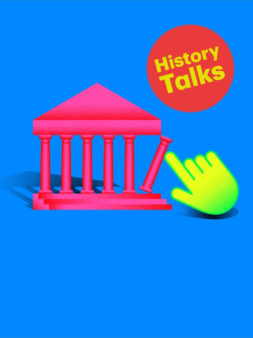 Die Grafik zeigt eine antike Fassade mit einer Hand.