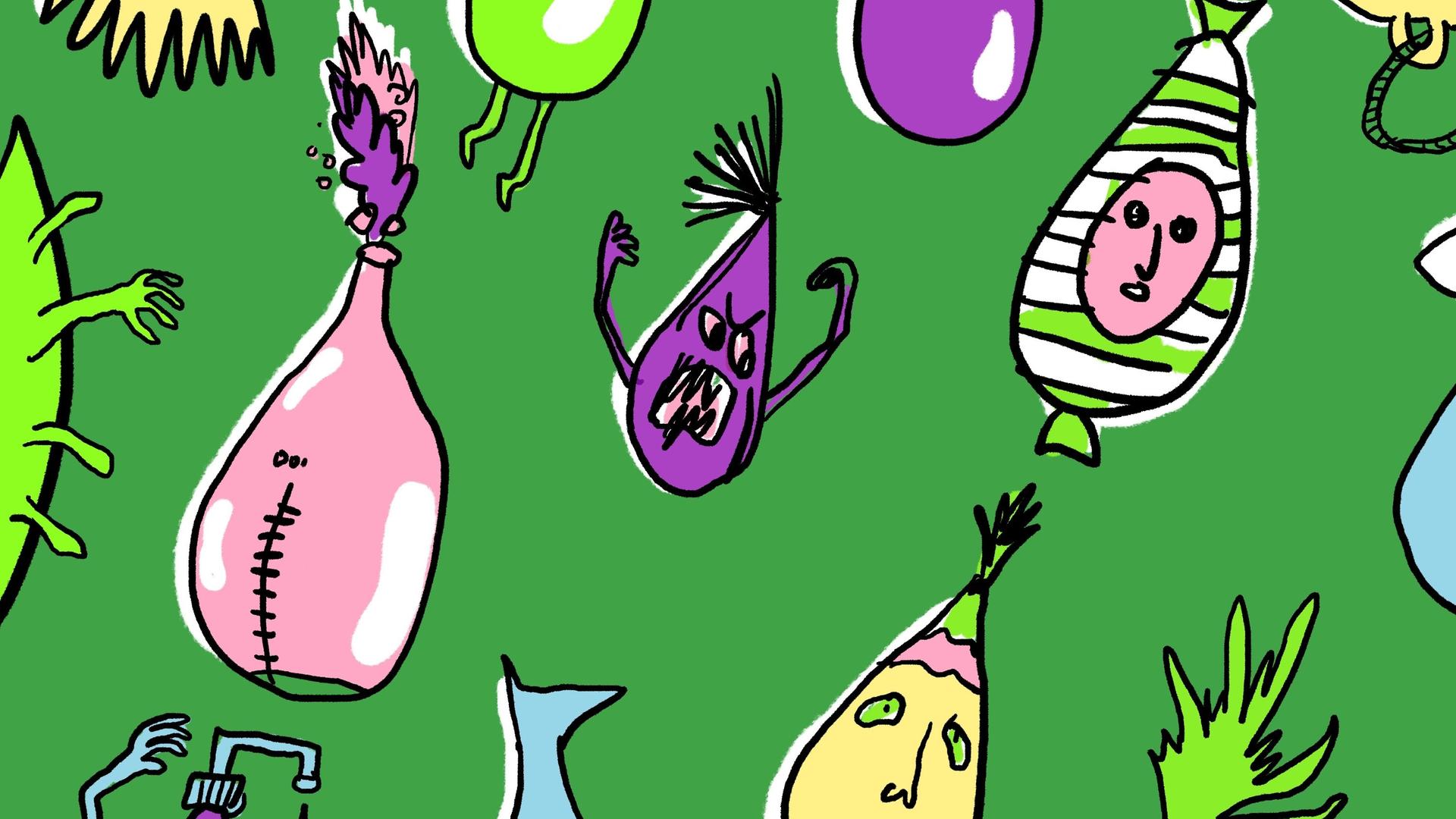Illustration bunter doku drops vor grünem Hintergrund Illustration bunter doku drops vor grünem Hintergrund
