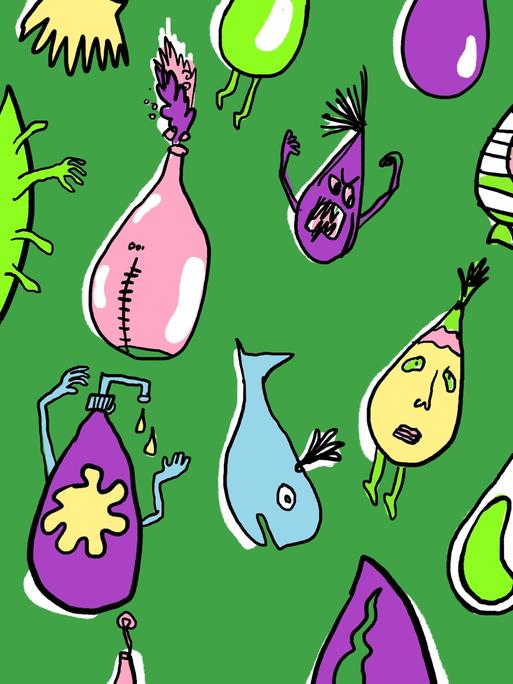 Illustration bunter doku drops vor grünem Hintergrund