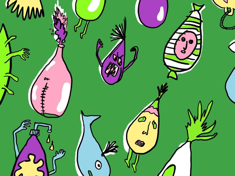 Illustration bunter doku drops vor grünem Hintergrund