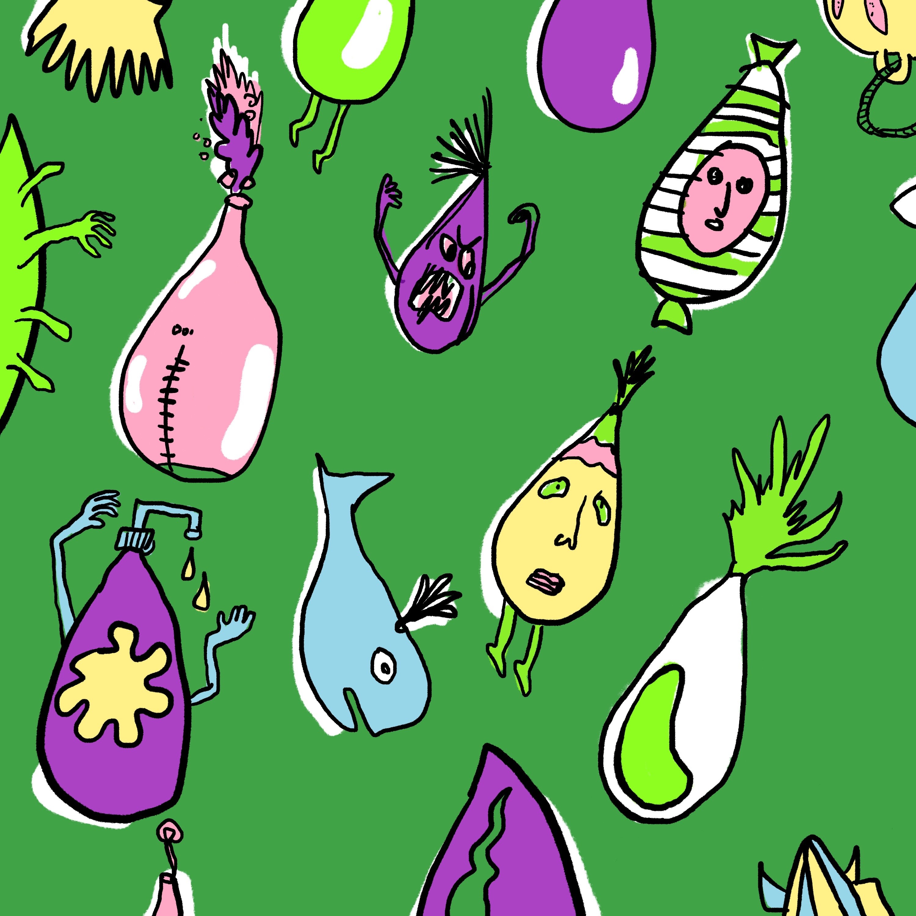 Illustration bunter doku drops vor grünem Hintergrund Illustration bunter doku drops vor grünem Hintergrund