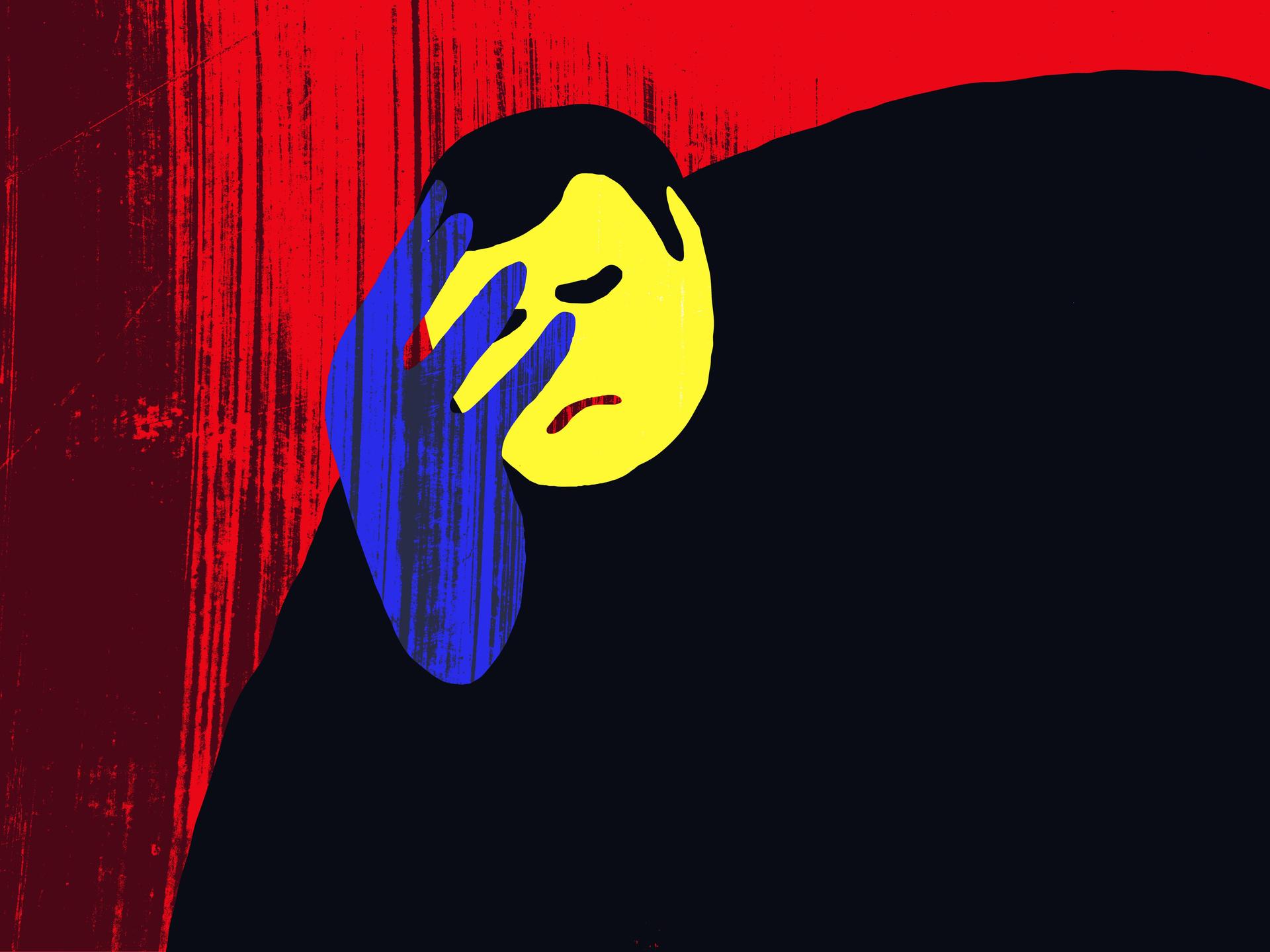 Illustration: ein Mann hält sich vor Scham die Hand vor das Gesicht.