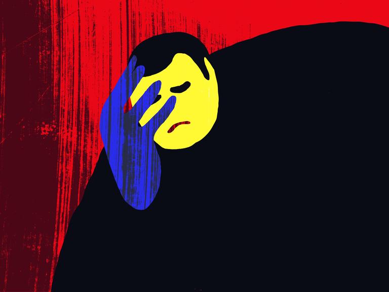 Illustration: ein Mann hält sich vor Scham die Hand vor das Gesicht.