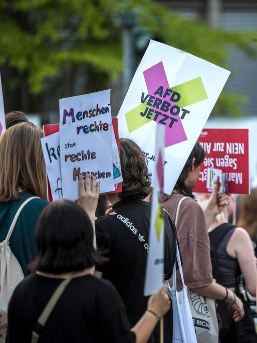 Demonstranten fordern ein Verbot der AfD.