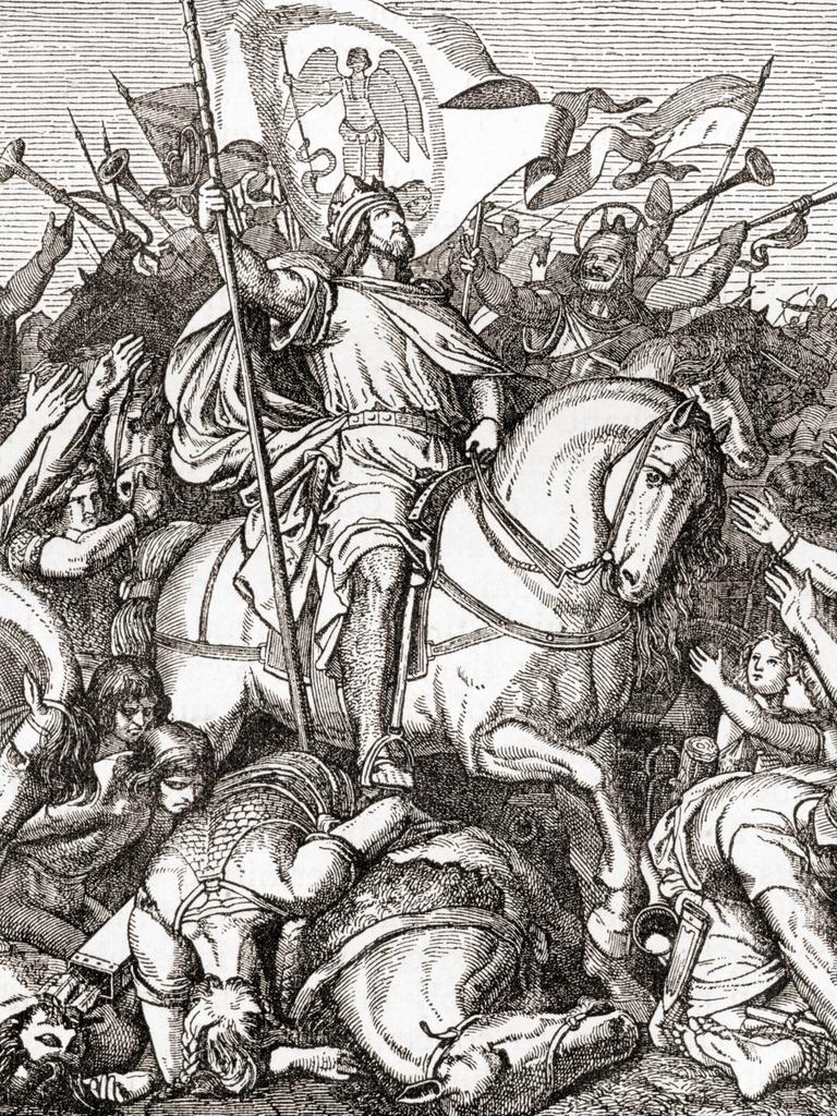 Darstellung Heinrich I. in der Schlacht von Merseburg im Jahr 933. Darstellung Heinrich I. in der Schlacht von Merseburg im Jahr 933.