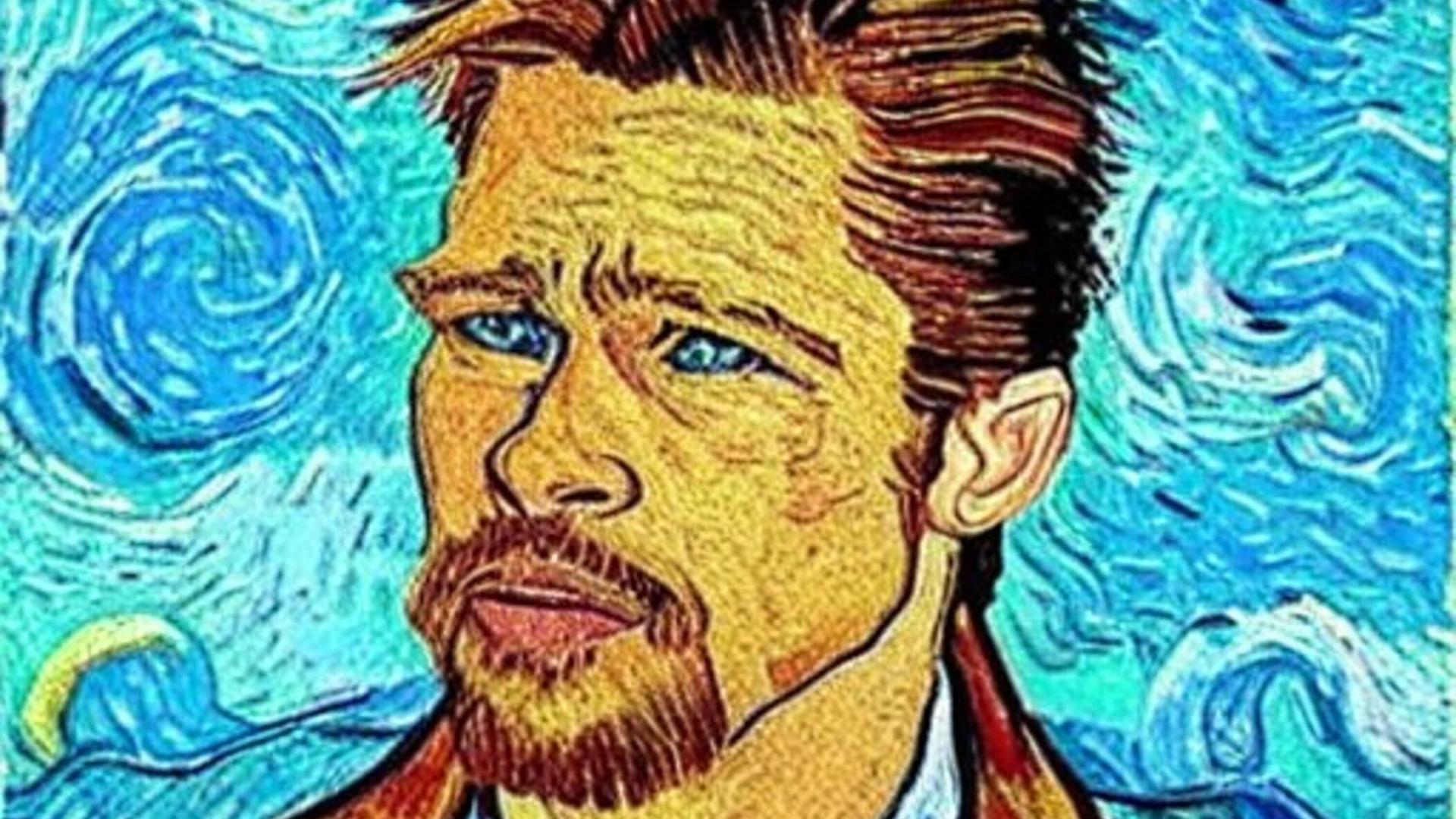 Ein von der Software Stble Diffusion erzeugtes Bild: Ein Porträt des Schauspielers Brad Pitt im Stil von Vincent van Gogh