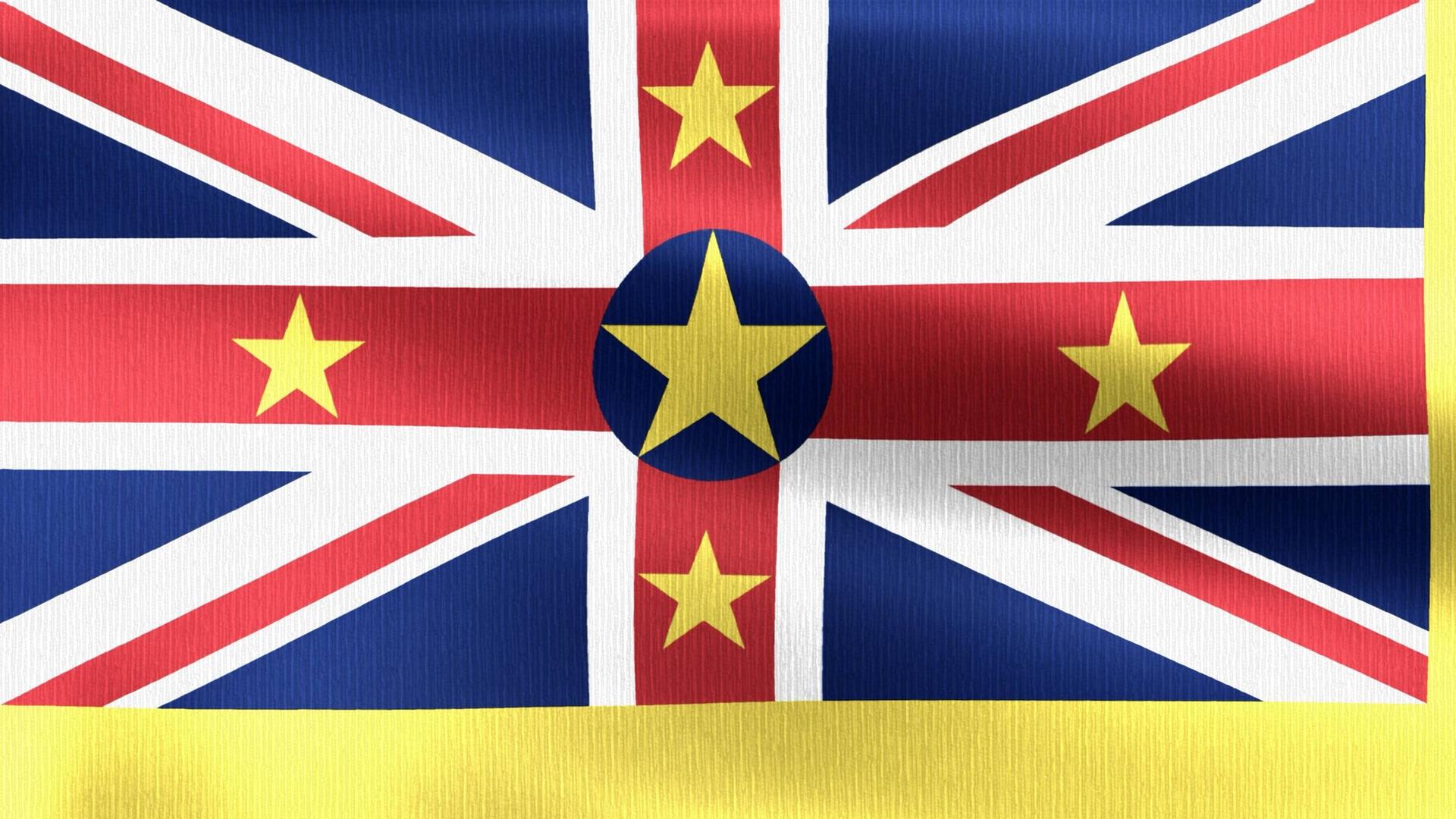 Die Flagge von Niue weht im Wind.