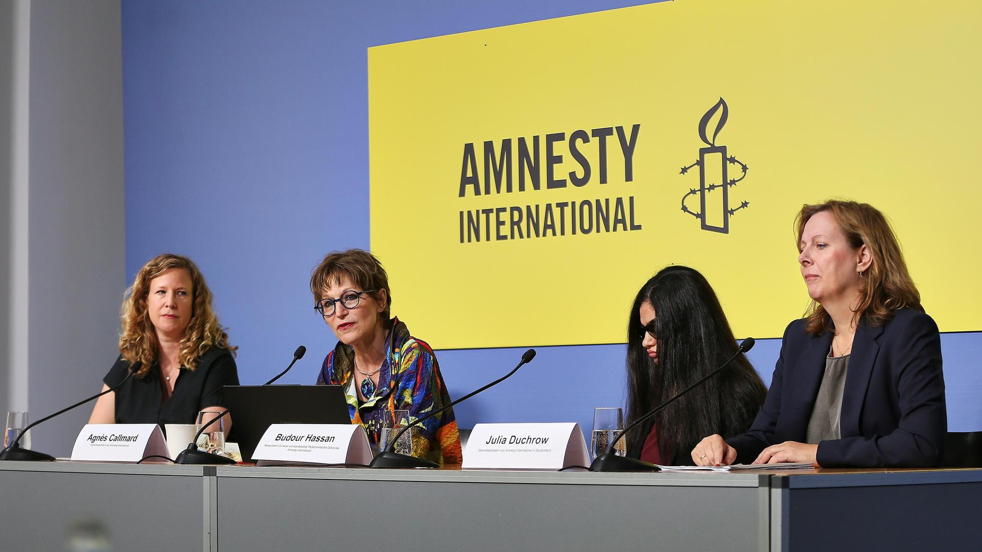 Bundespressekonferenz in Berlin: Amnesty International zu Ethnische Säuberungen im Westjordanland: L-R Julia Jorch, Agnès Callamard, Budour Hassan, Julia Duchrow