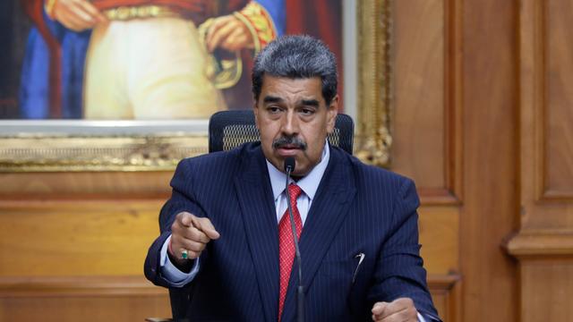 Caracas: Der venezolanische Präsident Nicolas Maduro spricht auf einer Pressekonferenz im Präsidentenpalast Miraflores.