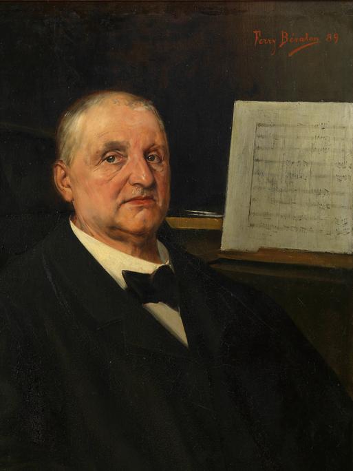 Gemäldeportrait des Komponisten Anton Bruckner, gemalt am Flügel sitzend von Ferry Braton.