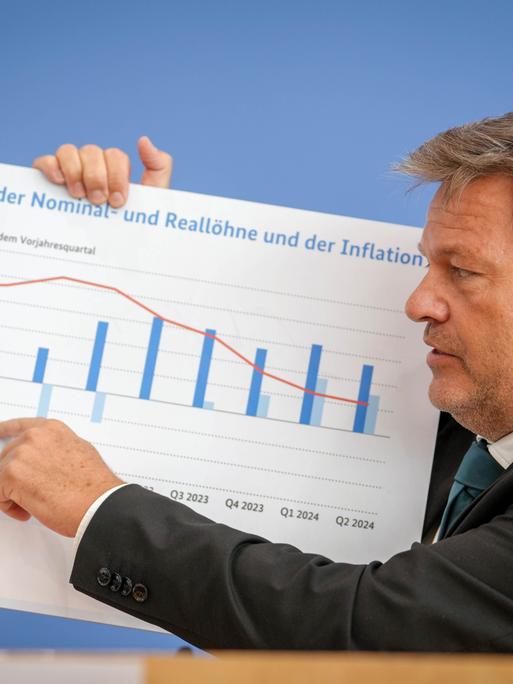 Berlin: Robert Habeck, Bundesminister für Wirtschaft und Klimaschutz, stellt auf einer Pressekonferenz die Herbstprojektion 2024 der Bundesregierung vor. 