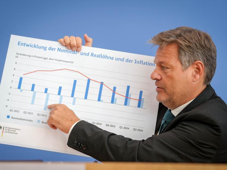 Berlin: Robert Habeck, Bundesminister für Wirtschaft und Klimaschutz, stellt auf einer Pressekonferenz die Herbstprojektion 2024 der Bundesregierung vor. 