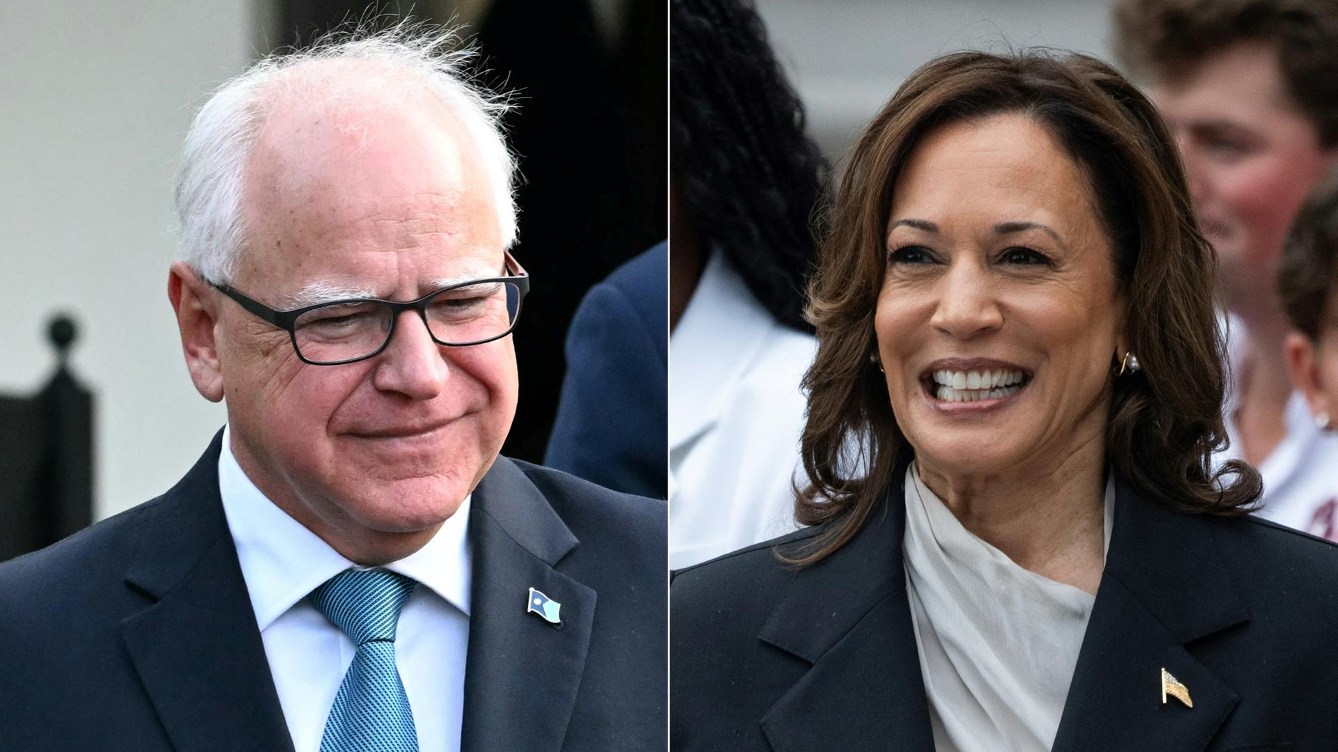 Eine Fotomontage vom nominierten Vizepräsidenten Tim Walz und der Präsidentschaftskandidatin Kamala Harris.