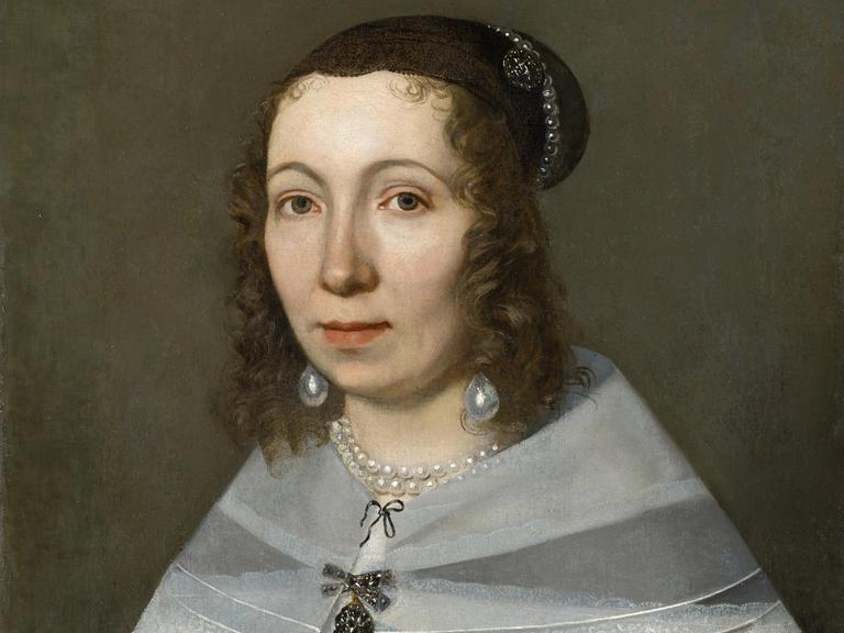 Ein zeitgenössisches Gemälde zeigt ein Porträt von Maria Sibylla Merian (1647-1717).