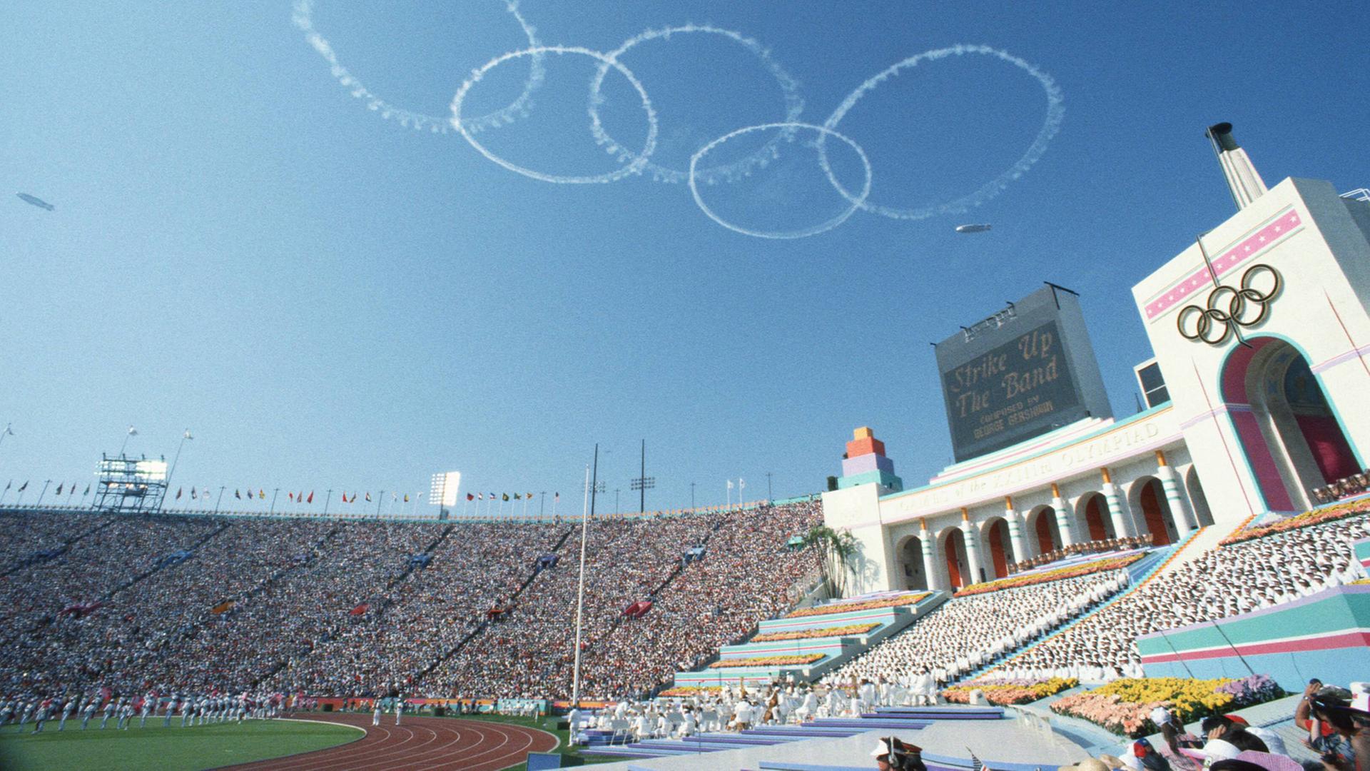 Eröffnungsfeier der Olympischen Spiele am 28. Juli 1984 im Coliseum von Los Angeles
