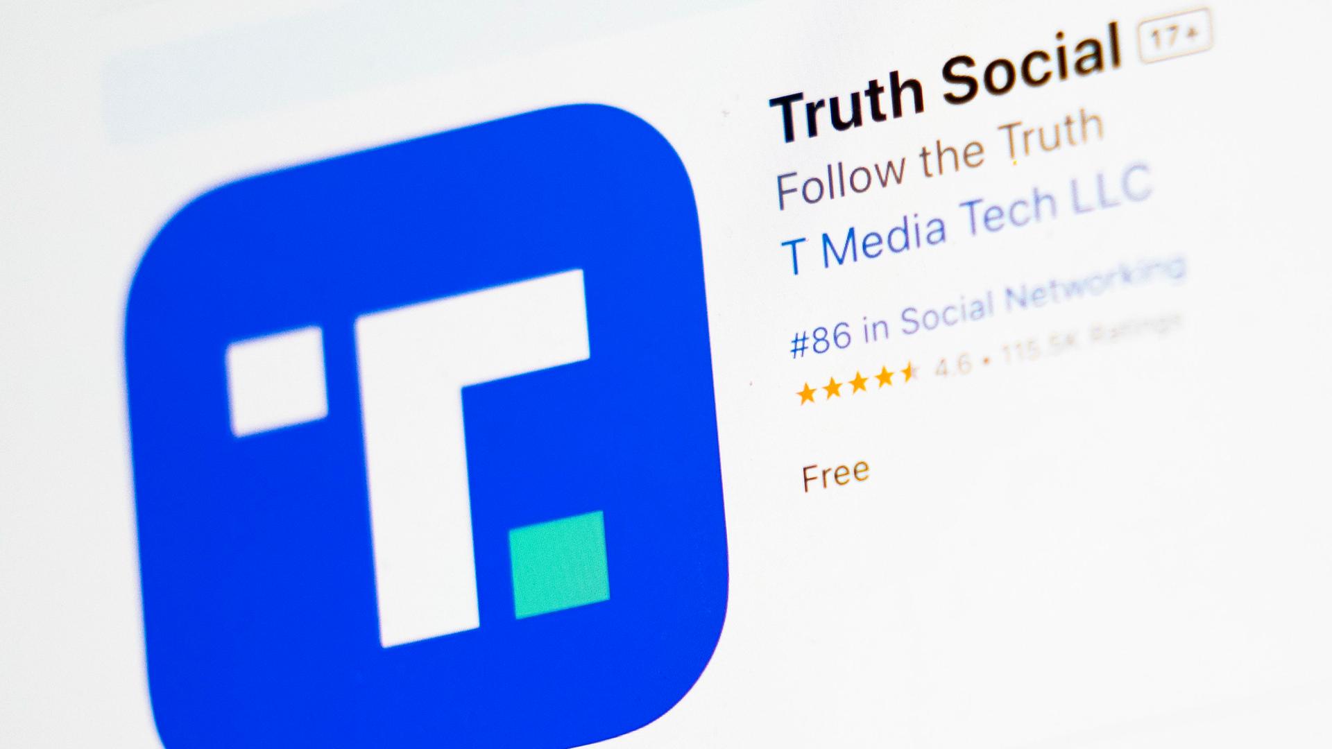 Eine "Truth Social"-App auf einem Laptop.