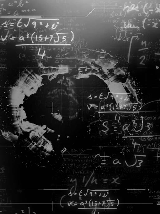 Illustration einer schwarzen Tafel mit mathematischen Gleichungen.
