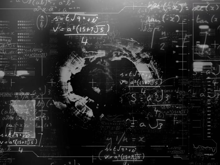 Illustration einer schwarzen Tafel mit mathematischen Gleichungen.