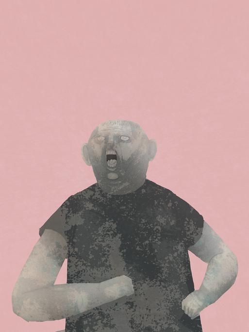 In einer Szene rennt eine illustrierte Person durch eine Straße.