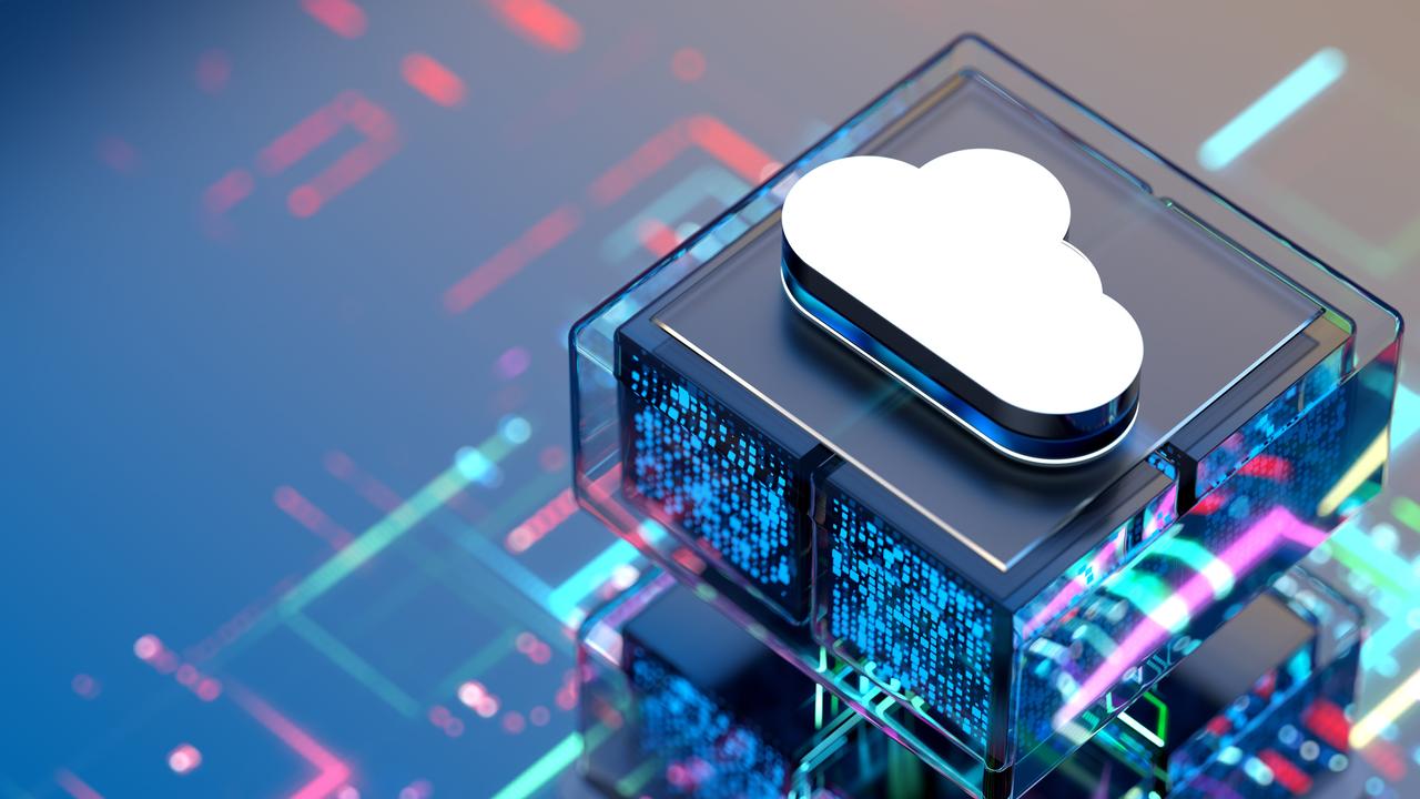 3D-Visualisierung einer Platine, auf der ein Würfel mit einem Cloud-Zeichen liegt.