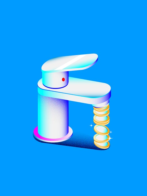 Illustration eines Wasserhahnes, aus dem Geld statt Wasser fließt. Illustration eines Wasserhahnes, aus dem Geld statt Wasser fließt.
