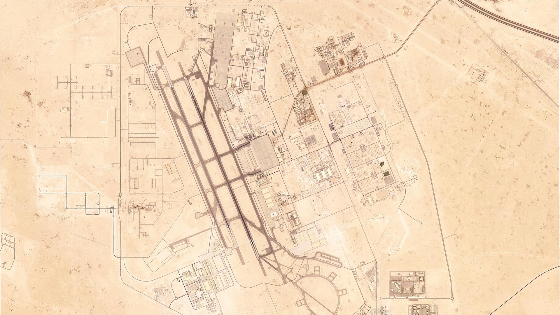 Satellitenbild der US-Militärbasis Al Udeid in der nähe der katarischen Hauptstadt Doha. Satellitenbild der US-Militärbasis Al Udeid in der nähe der katarischen Hauptstadt Doha.