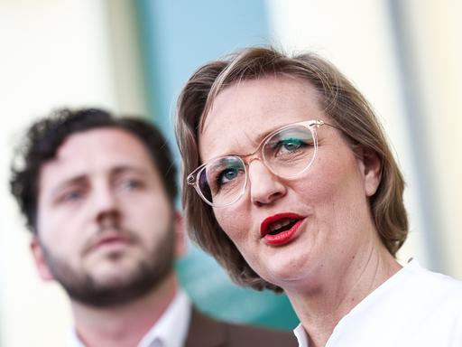 Franziska Brantner, Bundesvorsitzende von Bündnis 90/Die Grünen, spricht auf einer Pressekonferenz als Reaktion auf die Sondierungsgespräche zwischen Union und der SPD.