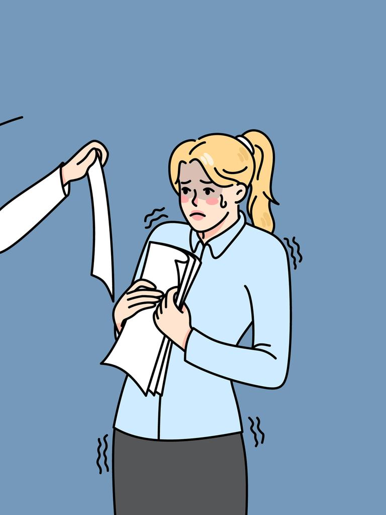 Illustration zeigt eine wütende Geschäftsfrau, die eine verängstigte Mitarbeiterin anschreit. 