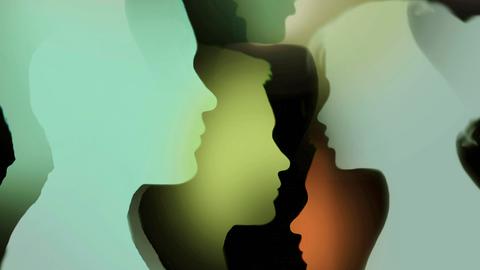 Illustration: Mehrere sich überschneidende Profile von Mann und Frau.